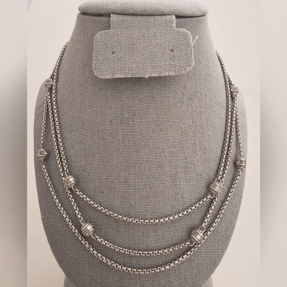 Judith Ripka Sterling Silver 3 Strand Diamonique Barrel Station Necklace 18” 55g
